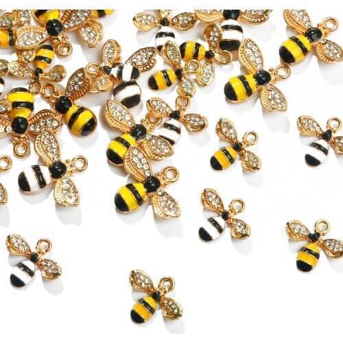 2pcs Fashion Enamel Bee Charm For Jewelry Making Cute Crystal Alloy Earring Pendant DIY Craft Bracelet Necklace Charms Accessory
