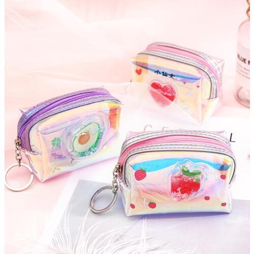 Quicksand Coin Purse Laser Colorful Zipper Purse Coin Storage Bag Transparent Wallets Sundries Make Up Organizer