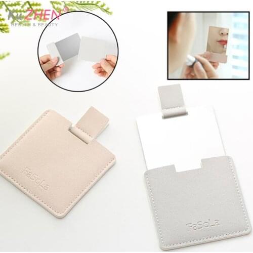 1pcs Cosmetic Essential Stainless Steel Unbreakable Makeup Mirror Shatter-Proof Portable PU Leather Sleeve Pocket Card Mirror