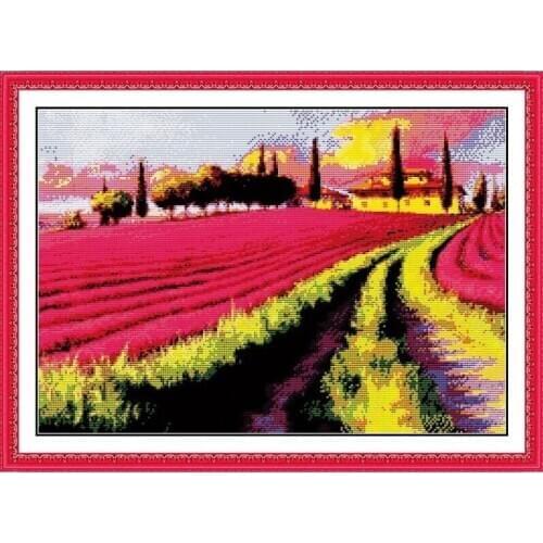 Lavender Garden Scenic Needlework,Cross stitch,Set For Embroidery kits,Precise Printed Patterns Cross-Stitching,DIY Handmade