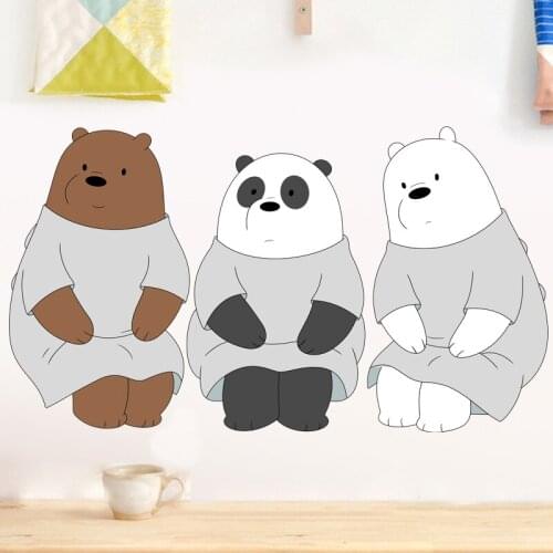 Cute Bear Wall Stickers Cartoon Animal Boy Girl Kids Rooms Decor Aesthetic Baby Bedroom DIY Art Wallpaper