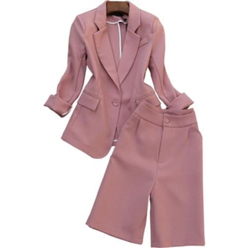 Fashion fall summer suit female New high-quality Pink Leisure Loose suit + 5 points Wide leg pants Two-piece set women
