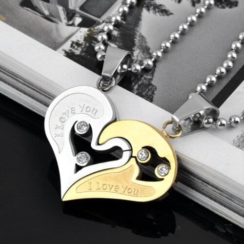Mens Womens Couple Necklac Love Heart Stitching Pendant Puzzle Matching Two Halves Heart for Lovers Memorial Day Gift 2PCS