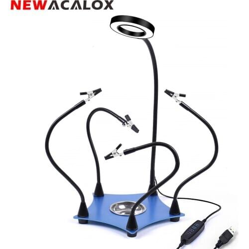 NEWACALOX 3X LED Magnifier Soldering Helping Hands 3 Color Magnifying Glass Soldering Lamp Third Hand Tool Soldering Station