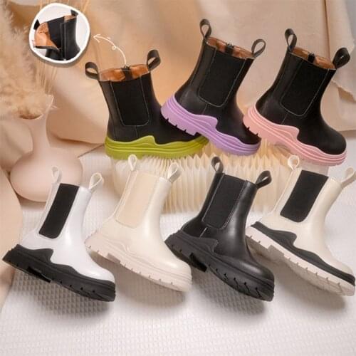 2021 New Kids Shoes High Quality Leather Martin Boots Boys Girls Fashion Brand Short Boots Round Toe Childrens Shoes Ankel Boot