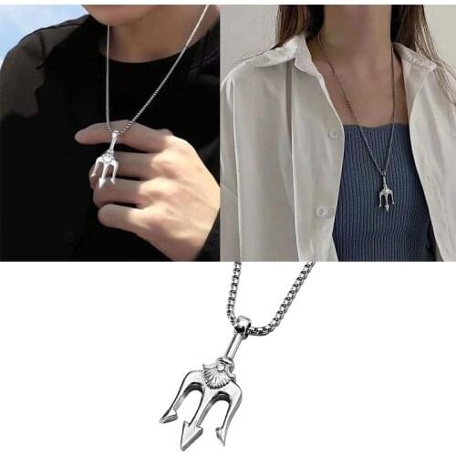 Newest Aquaman Trident Pendant Creative Necklace Hip Hop Fashion Stainless Steel Trendy Male Simple Chain Exquisite Gift Jewelry