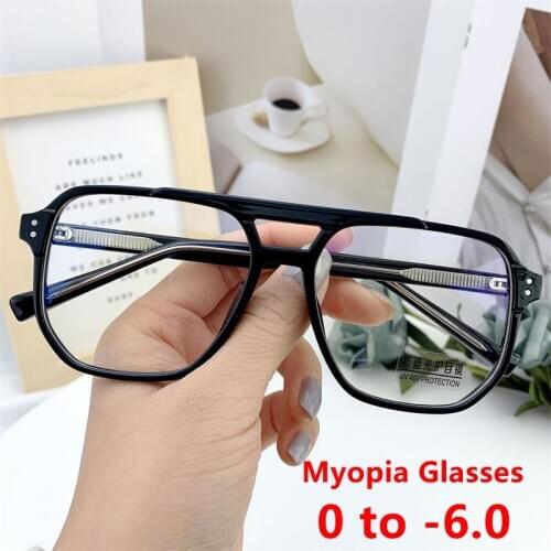 Anti Blue Light Myopia Glasses Fashion 2021 Oversized Square Male Frames Prescription Eyeglasses Minus -2-3-6 Computer Glasses