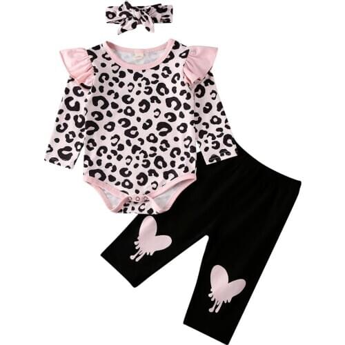 Newborn Infant Baby Girls Clothes Leopard Romper Pants Outfits Autumn Winter Casual Baby Girl Clothing Sets
