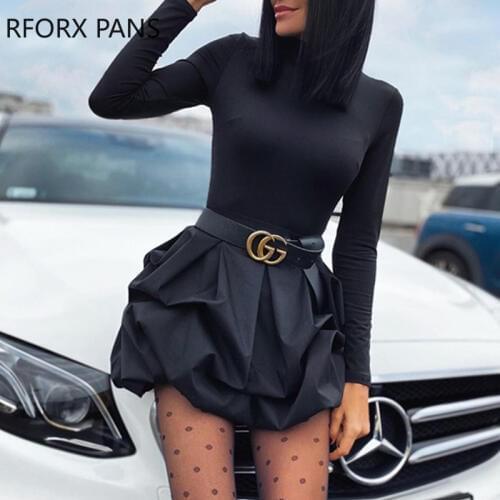 Solid Long Sleeve Mini Bud Dress Party Dress Black Dress Women Dress
