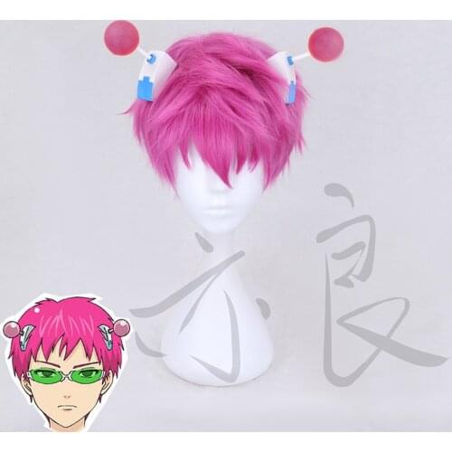 Saiki Kusuo no sai-nan Anime Cosplay Wig Short Pink Hair Headwear Saiki Kusuo Cartoon Hairpin Hair Clip Halloween Costume Prop