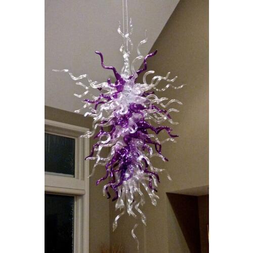 Clear and Purple Glass Long Chandelier Dinning Room Art Decor Handmade Blown Glass Luxury Chandelier
