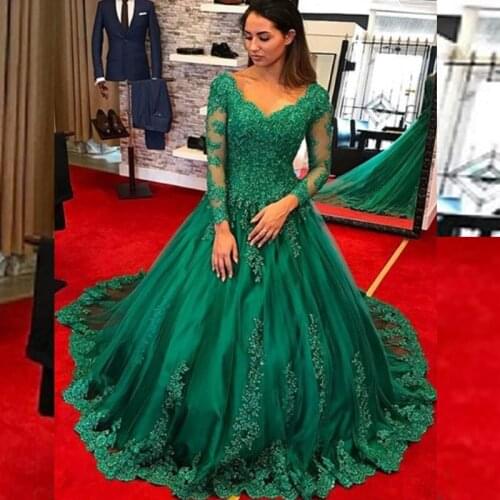 Custom Made Long Sleeve Blue Green Wedding Gowns Arabic Ball Gown Wedding Dresses