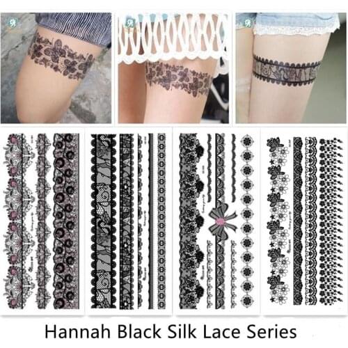 Sexy Hannah Black Lace Jewelry Design Water Transfer Waterproof Temporary Tattoo Sticker For Women Body Art Fake Tattoos