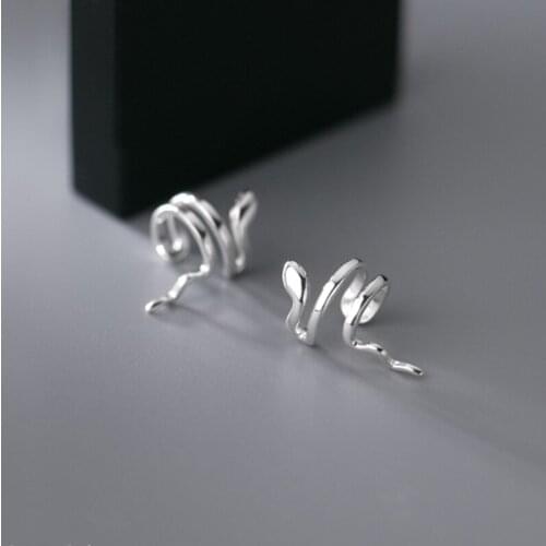 Real 925 Sterling Silver Line Snake Animal Clip Earrings Non-pierced Ear Bone Earring Without Ear Hole Jewelry