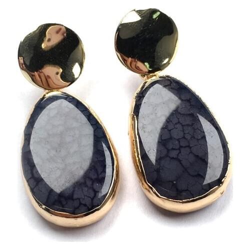 New Fashion Women Handmade Natural Stone Egg Shape Agates Stone Earrings18x25mm
