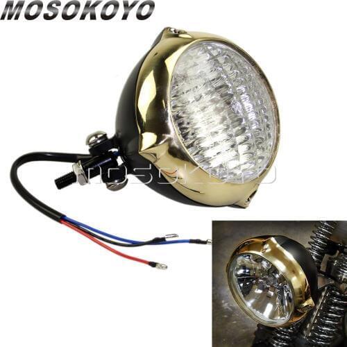 Old School Brass Motorcycle 4.5" Vintage Headlight Bates Emark E4 H4 High Low Beam for Cafe Racer XS650 Chopper Springer Dyna