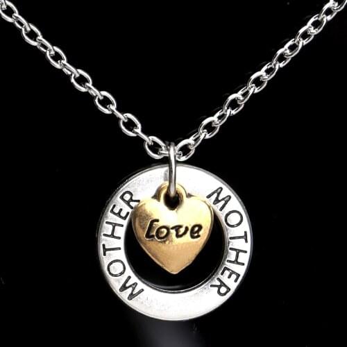 Trendy Love Heart Charms Mother Circle Pendant Chain Necklace Family Mom Mommy Necklaces Women Mother Jewelry Mothers Day Gifts