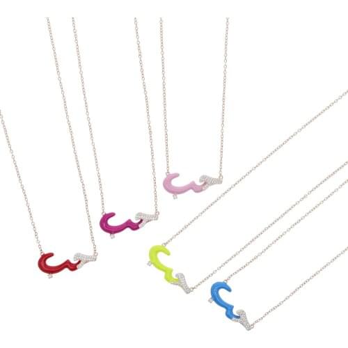 Rainbow Colorful Candy Colors Arabic Word Letter Pave 5A CZ High Quality Fashion Necklace