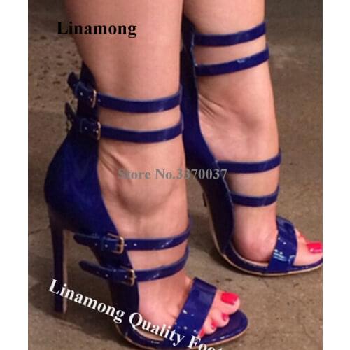High Quality Women Fashion Strappy Patent Leather Gladiator Sandals Cut-out Ankle Strap High Heel Sandals Free Shipping