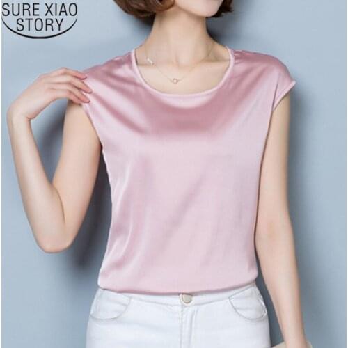 2021 Summer Satin Blouse Women Plus Size Clothing M-4XL Shirts Loose Blouses O-neck Sleeveless Casual Solid Tops Simple 14752