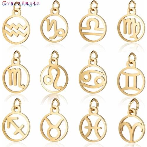 12pcs Stainless Steel 12 constellations Gold Necklace Pendant Bracelet Charms Accessoriies Fathers Day Gift WEDDING JEWELRY