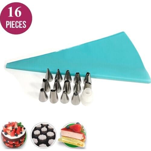 Meibum 16Pcs Cake Decorating Stainless Steel Icing Piping Nozzles Pastry Tips Set Pastry Dessert Baking Tools Accessories