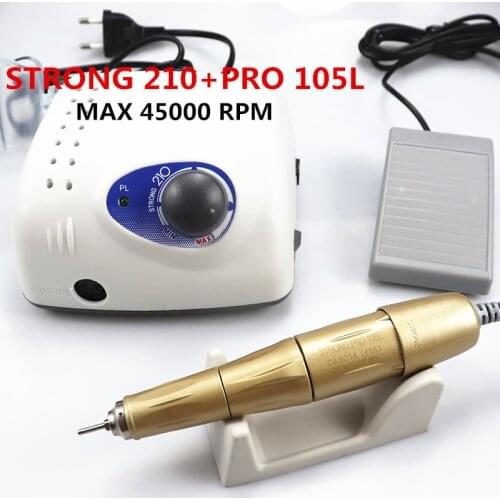 2021 New Arrival STRONG 210 PRO 105L Handpiece 65W 45000rpm Nail Drills Manicure Machine Pedicure Electric File Bits