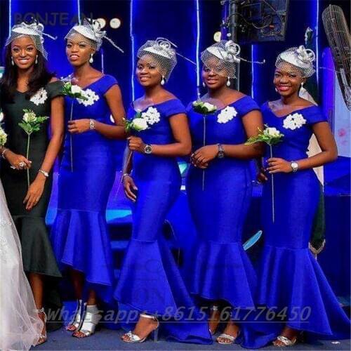 2021 Mermaid Bridesmaid Dresses Royal Blue Black Girls V Neck Bridesmaid Dress Floor Length Wedding Party Dress for Womens