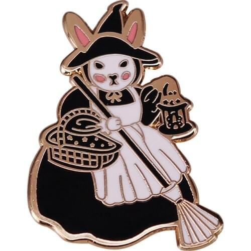 Bunny Witch Wizard Magic HalloweenPin Star LanternEnamel Badge