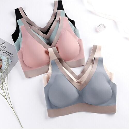 Traceless Viscose Fibre Fabric Bra Sexy Deep V-Neck Bra Sports No Steel Ring Large Womens Underwear Running Fitness Vest