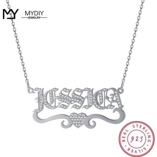 MYDIY 925 Sterling Silver Custom NameShiny Full Zircon Love Pendant Necklace Womens Pendant Clavicle Chain Necklace Jewelry