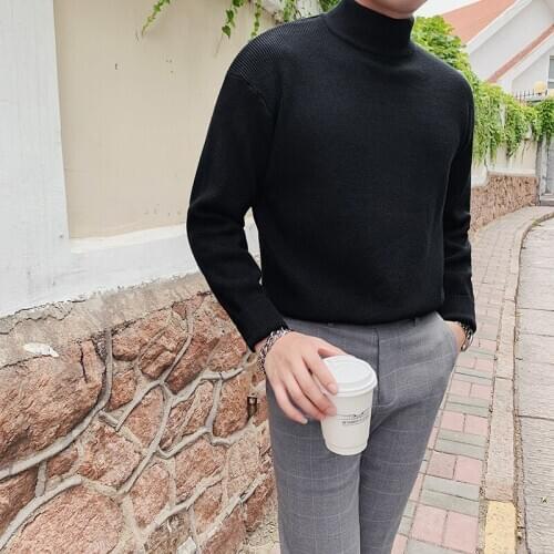 Black Turtlenecks Knitted Sweater Mens Pullover Autumn Mens Clothing Slim Fit Bottoming Shirts Elegant Mens Jumper Stylish White