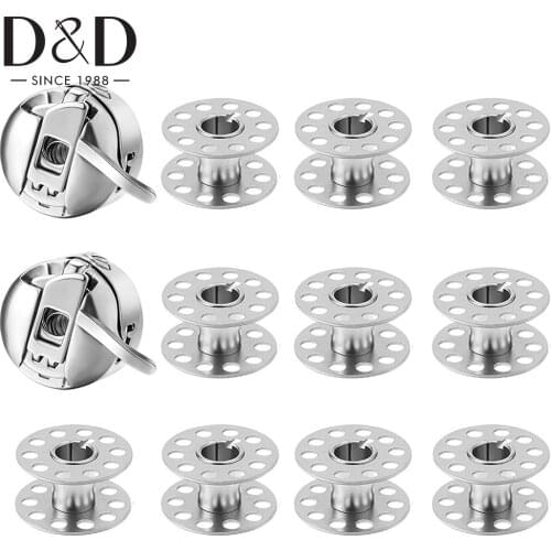 D&D 2pcs Sewing Machine Bobbin Case and 10pcs Sewing Machine Bobbins Metal Sewing Bobbins for Household Sewing Craft Tool