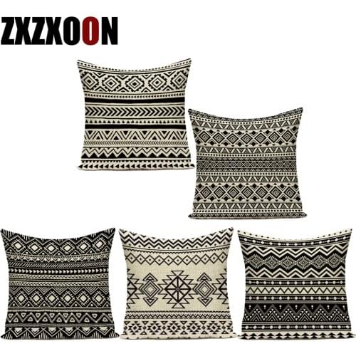 Decorative Throw Pillows Polyester Boho Black White Geometric Mandala Pillow Cushion Cover Pillowcase for Sofa Home Car