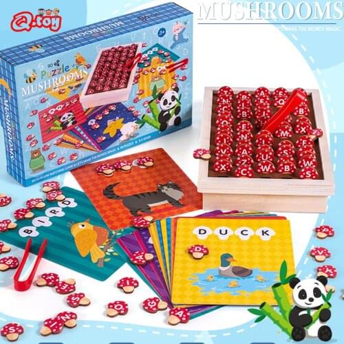 Wooden Montessori Puzzle Game Animal Letter Spell Mashroom Early Learning Game Match Kids Educational Toy For Children Boy Girl
