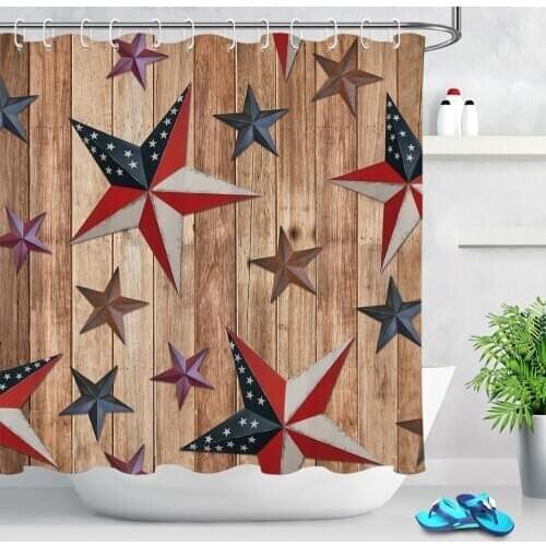 Texas Star American Flag Print Fabric Bathroom Curtains Rustic Wood Waterproof Shower Curtain Mildew Resistant Home Decor
