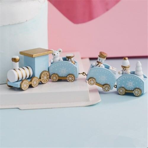 Wooden Pink/blue Christmas Train Merry Christmas Decoration for Home New Year Navidad Baby Shower Baking Cake Decorations Tools