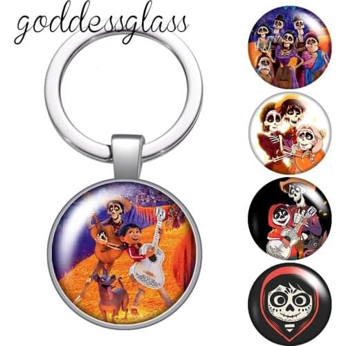Disney Death Day Coco Miguel Love music glass cabochon keychain Bag Car key chain Ring Holder Charms keychains gift