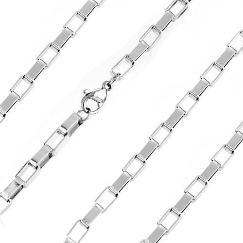 Risul 4mm width Long Box Chain Fashion Men jewelry rectangle box Necklace Shiny Stainless steel Chains wholesale 5pcs