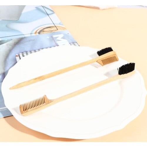 1 Pc 18.3*1.5cm Bamboo Wood Double-sided Edge Control Brush Comb Eyebrow Grooming Makeup Brush