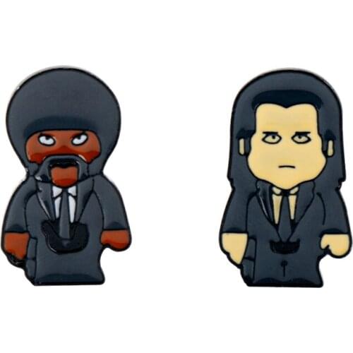 Movie Pulp Fiction Character Enamel Brooches Killer Jules Winnfield and Vincent Vega Pins Badges Accessories For Men Women