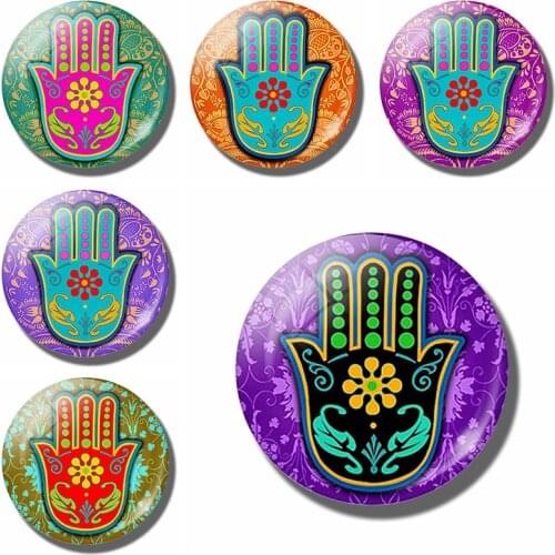 Hamsa 30 MM Fridge Magnet Yoga Hand of Fatima Judaica Glass Cabochon Magnetic Refrigerator Stickers Note Holder Home Decoration