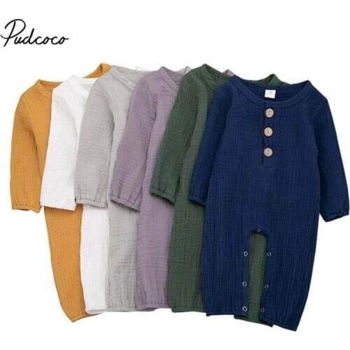 2019 Brand Newborn Baby Boy Girl Romper Solid Long Sleeve Cotton Linen Sunsuit Outfit Autumn Baby Clothes 0-24M