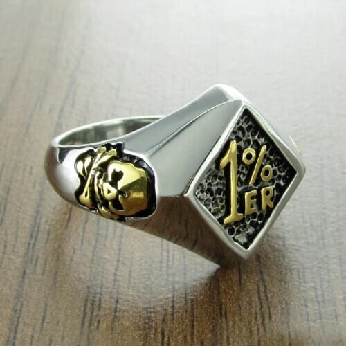 Free Shipping Punk 316L Stainless Steel Silver color Black Golden Plated color 1%ER Skull Bones Biker Ring Jewelry
