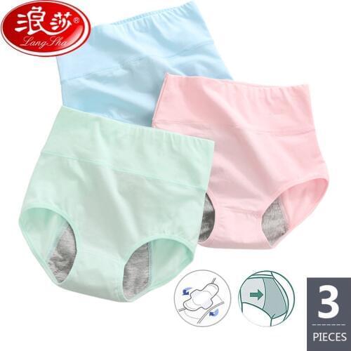 LANGSHA 3Pcs/lot Women Physiological Panties High Waist Ladies Leakproof Menstrual Period Broadened Sexy Underwear Cotton Briefs