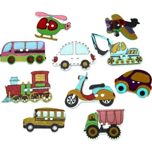 LF 50Pcs Mixed Transportation Wooden Sewing Buttons For Clothes Needlework Scrapbooking Crafts Decorative Bouton Diy Accessories