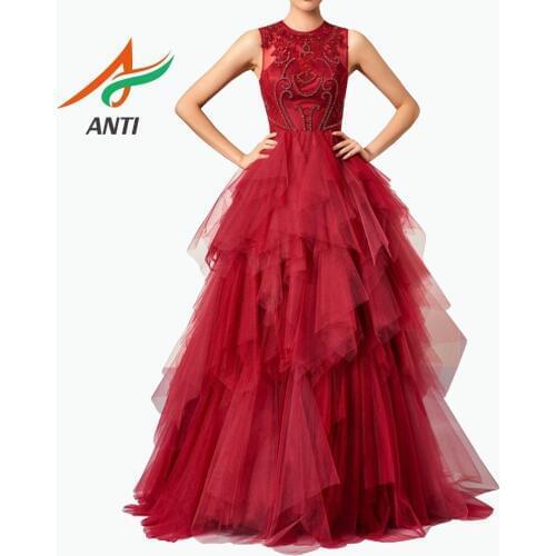 ANTI Hot Sales Burgundy Quinceanera Dresses 2019 For vestidos de 15 Party Crystal Beads Tulle Scalloped 16 Ball Gowns ballkleid