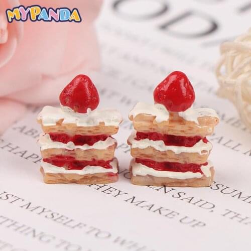 2pcs 1:12 Mini Strawberry Cake Napoleon Cake Dollhouse Miniature Accessories