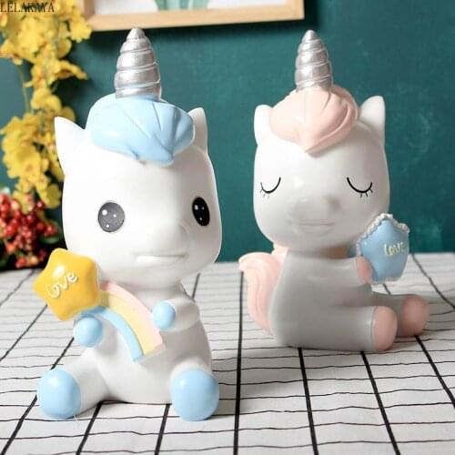 Cartoon Rainbow Unicorn Piggy Bank Creative Printed Resin Animals Horse Coin Money Saving Boxes Lovely Decoration Gift For Kids