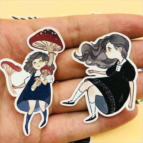 Watercolor Hand drawn summer happy girl stickers DIY scrapbooking album journal label making happy plan decorative sticker pack